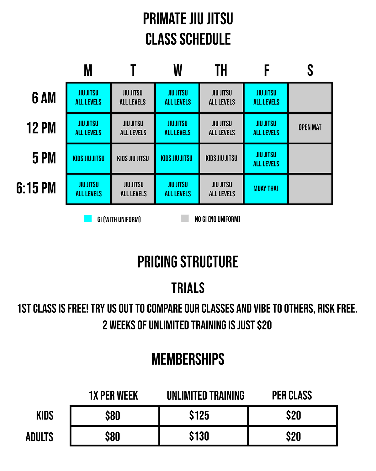 Schedule and Pricing Primate Jiu Jitsu Tulsa